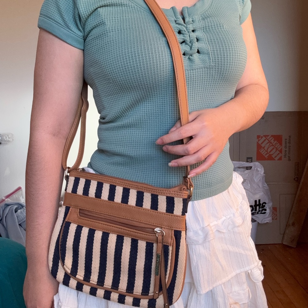 Rosetti Navy and Tan Striped Canvas Crossbody Bag